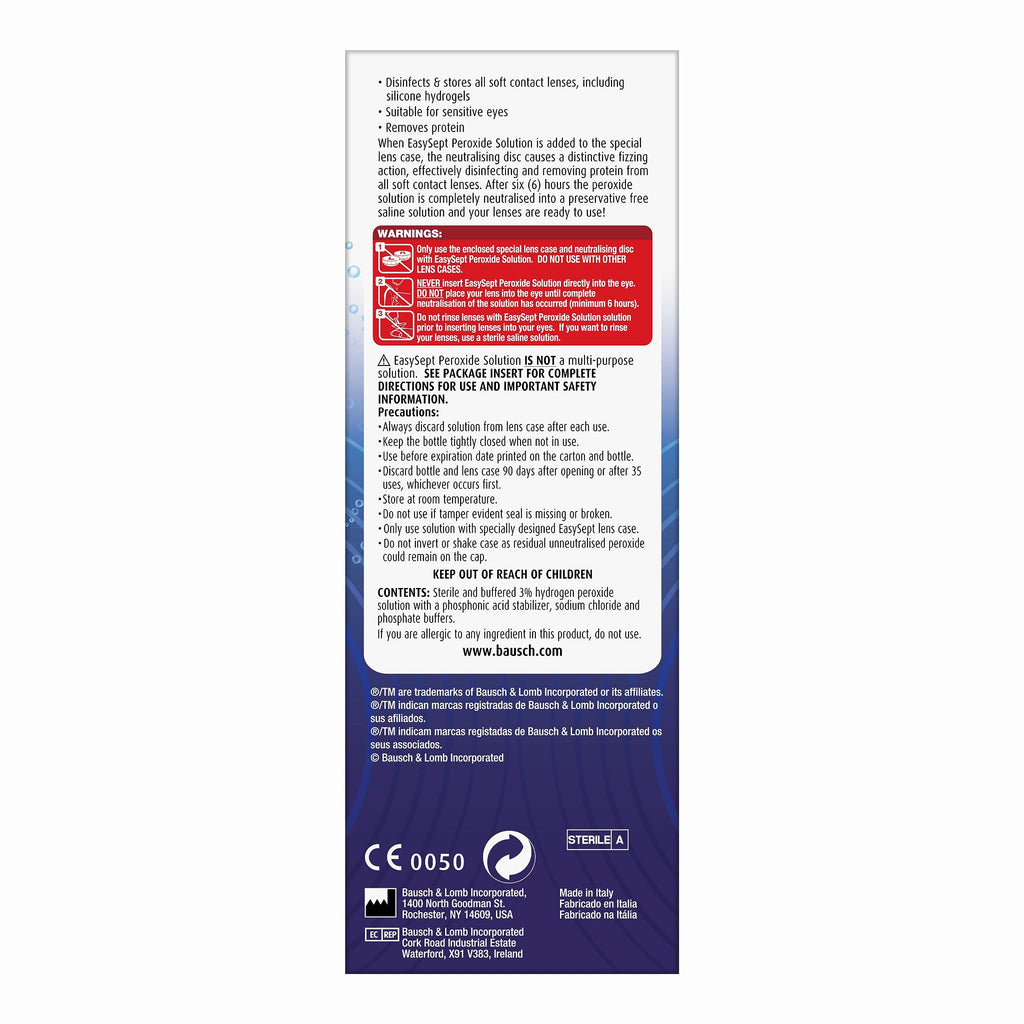 EasySept Hydrogen Peroxide Multipack, 3x 360ml Contact Lens Solution Simple One Step System for Disinfection of Soft Contact Lenses & Lens Case with Neutralising Disc, Suitable for Sensitive Eyes