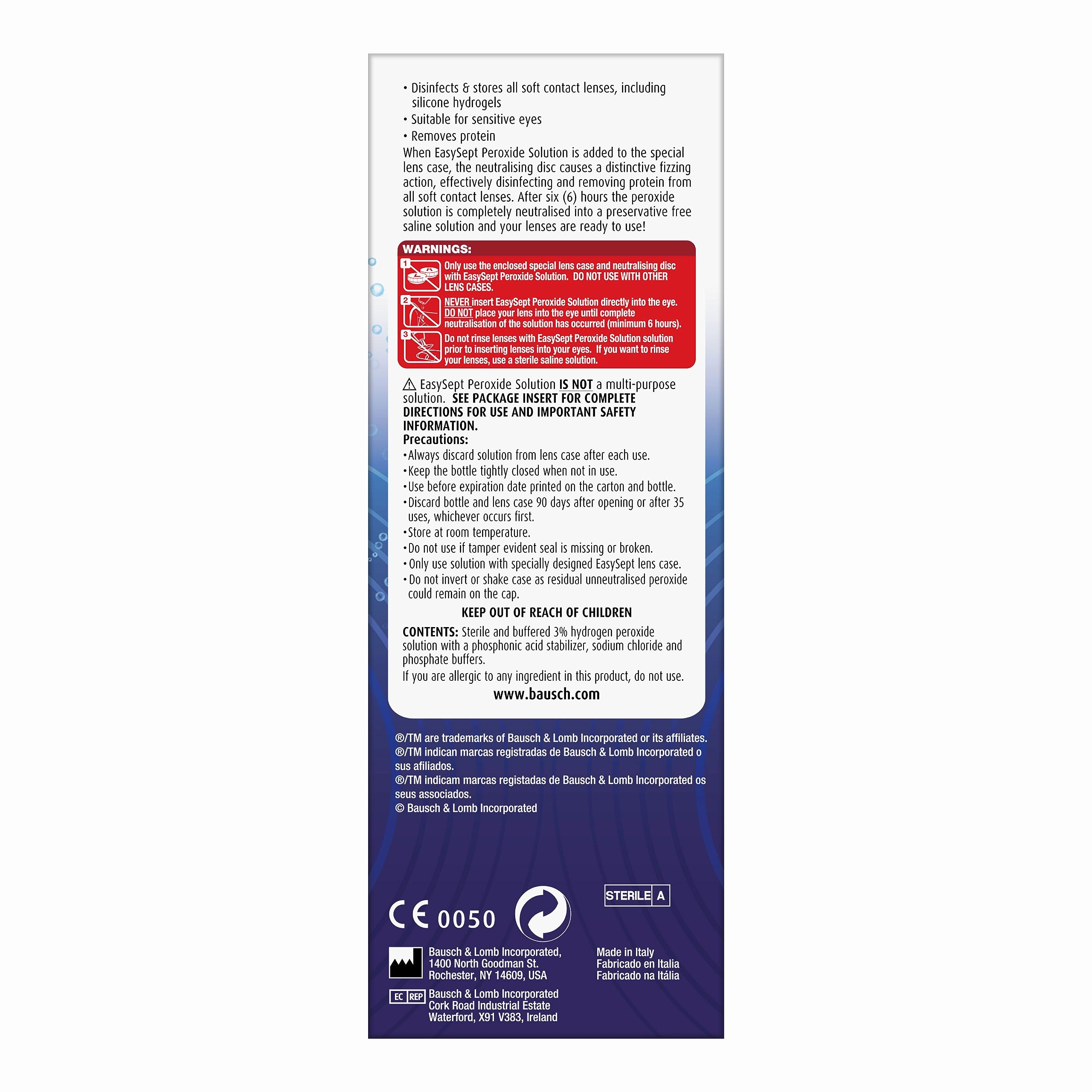 EasySept Hydrogen Peroxide Multipack, 3x 360ml Contact Lens Solution Simple One Step System for Disinfection of Soft Contact Lenses & Lens Case with Neutralising Disc, Suitable for Sensitive Eyes